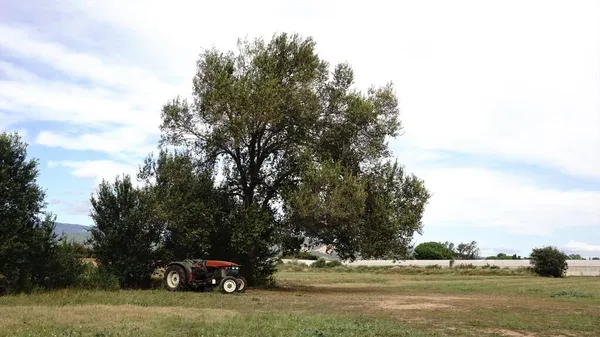 Tractor Estacionado Campo Ancho — Foto de Stock