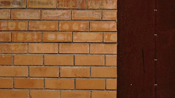 Кирпичная Стена Металлическая Поверхность Качестве Фона — стоковое фото