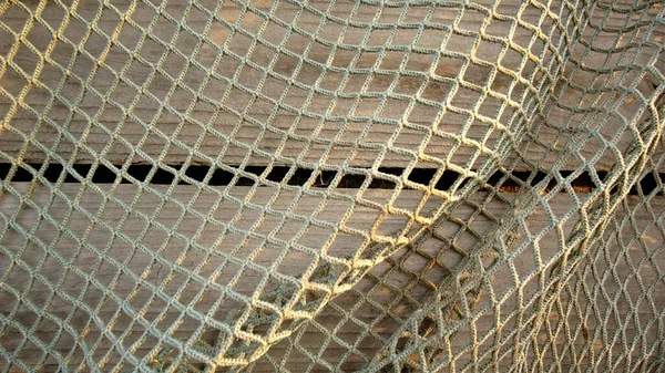 Fishing Net Spread Wooden Background — Stockfoto