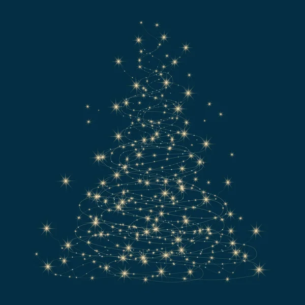 Árvore brilhante de Natal em um fundo azul escuro —  Vetores de Stock