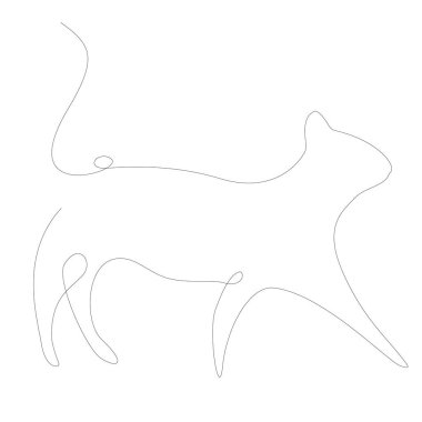 Bir çizgi dizayn edilmiş kedi silueti. El çizimi biçim minimalizmi.