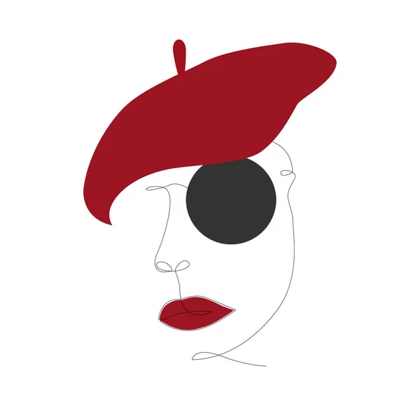 Abstrakt ansikte av en flicka i en röd basker och mörka glasögon. — Stock vektor