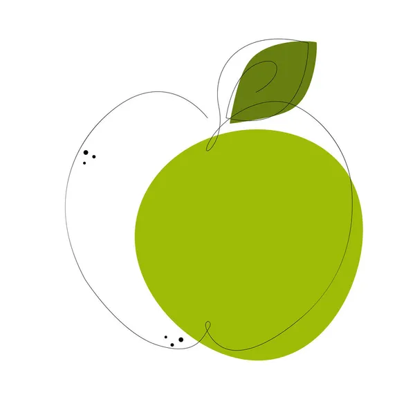 Apple eine Linienzeichnung mit grünen Formen. Vektorillustration — Stockvektor