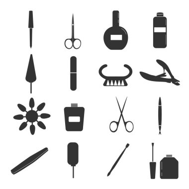 Beyaz arka planda tırnak cilası simgeleri var. Vektör illüstrasyonu