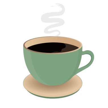 Beyaz arka planda dumanlı yeşil gerçekçi kahve fincanı.