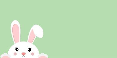 Yeşil arka planda şirin bir tavşan. Paskalya tavşanı. Vektör illüstrasyonu.