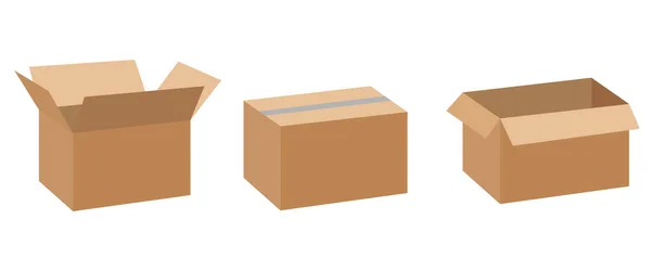 Set Cardboard Box Mockups Isolated White Background Vector Carton Packaging — Stockvektor