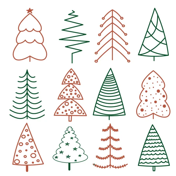 Conjunto Desenhado Mão Árvores Natal Fundo Férias Desenho Rabiscos Abstrato —  Vetores de Stock
