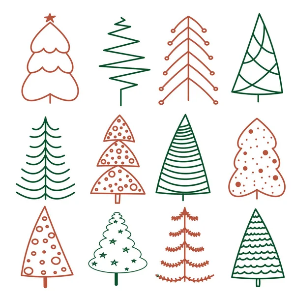 El çizimi Noel ağaçları. Tatil geçmişi. Noel ağaçlarının soyut karalama çizimleri. Vektör illüstrasyonu.