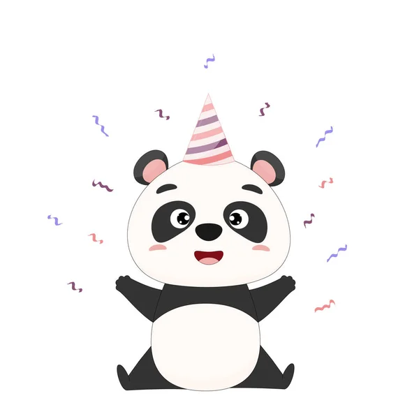 Netter Cartoon Panda Mit Konfetti Panda Auf Weißem Hintergrund Vektorillustration — Stockvektor