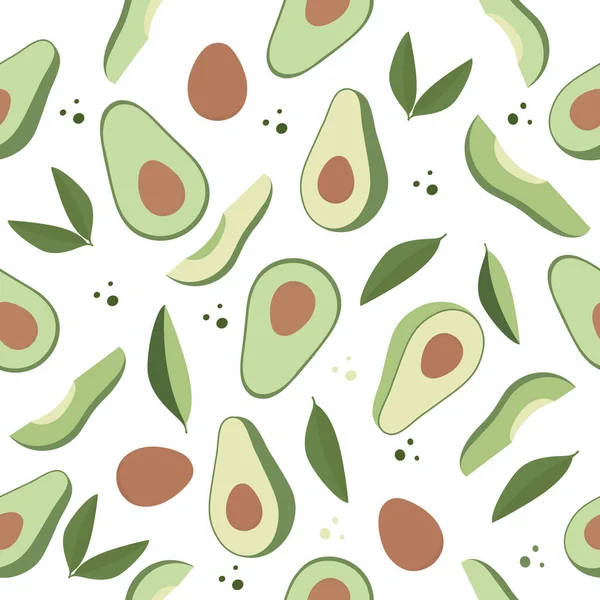 Modello Senza Cuciture Avocado Intero Affettato Sfondo Bianco Vettore Frutta — Vettoriale Stock