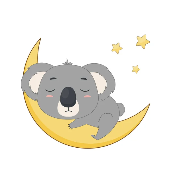 Koala Duerme Una Luna Amarilla Koala Sobre Fondo Blanco Ilustración — Archivo Imágenes Vectoriales