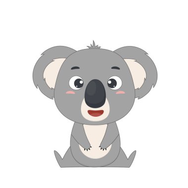 Gülen sevimli koala çizgi filmi. Avustralya koalası beyaz arka planda izole edilmiş. Tasarım ve yazdırma için vektör illüstrasyonu