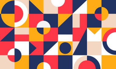 Dairesel ve soyut şekilli geometrik arkaplan tasarımı. Retro vektör minimalist desen.