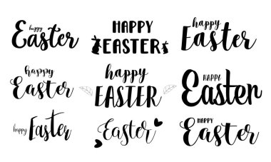 Mutlu Paskalyalar. Paskalya el yazısı beyaz arka planda. Tebrik kartları için tasarım. Vektör illüstrasyonu