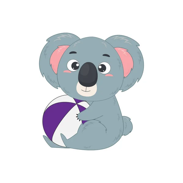 Cute koala kreskówki gospodarstwa piłkę plażową. Koala na białym tle. Wektor Ilustracja do projektowania i drukowania — Wektor stockowy