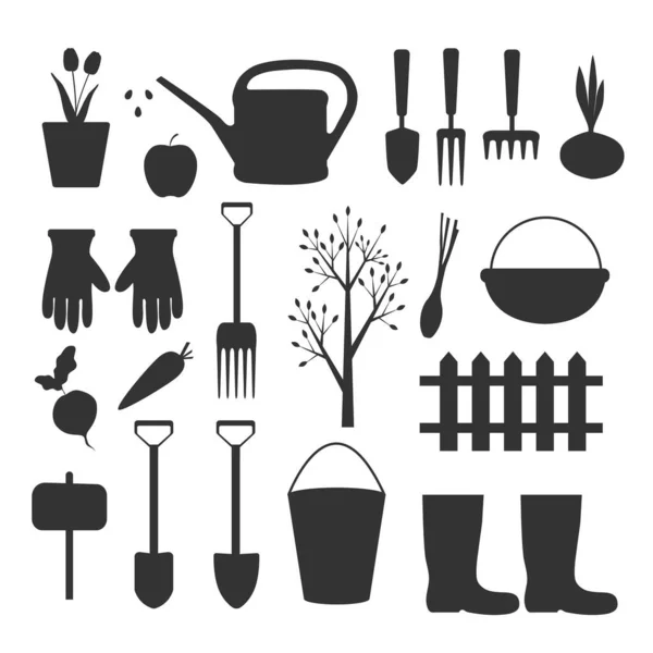 Herramientas de jardín. Jardín. Conjunto de iconos planos. Ilustración vectorial para diseño e impresión — Vector de stock