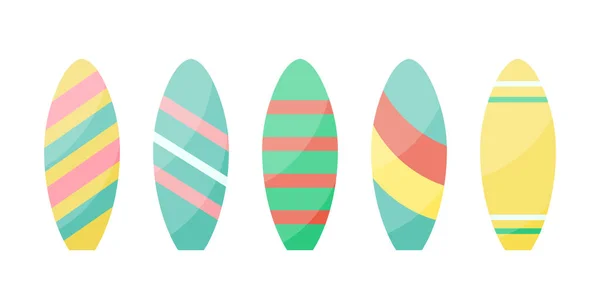 Set of vector surfboards with different pattern. Extreme sports equipment icons. Summer surfing set of boards with ornament. — Archivo Imágenes Vectoriales