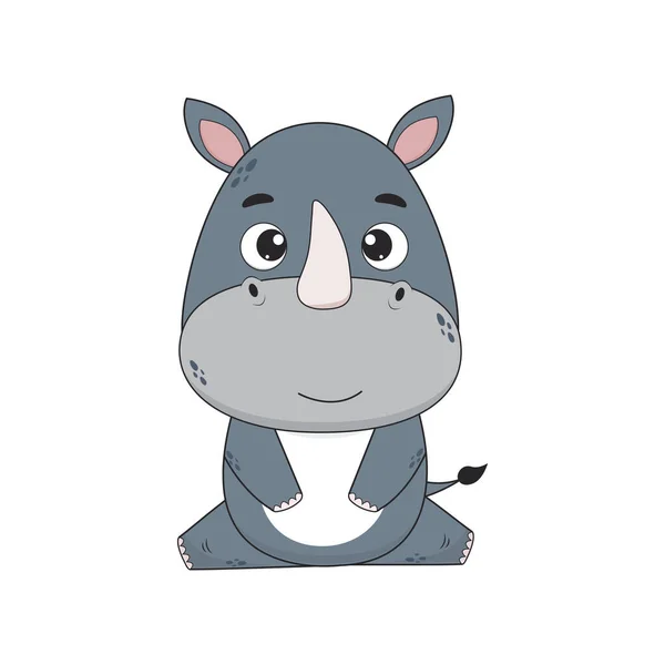 Rinoceronte personagem de desenhos animados. Ícone vetorial Rhinoceros isolado no fundo branco. Ilustração para design e impressão — Vetor de Stock