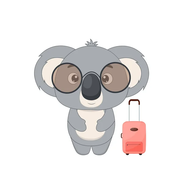 Kreskówkowa Koala Okularach Przeciwsłonecznych Jedzie Wakacje Walizką Ilustracja Wektorowa Wzorów — Wektor stockowy