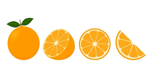 Set Arance Fresche Frutto Arancio Isolato Fondo Bianco Illustrazione Vettoriale — Vettoriale Stock
