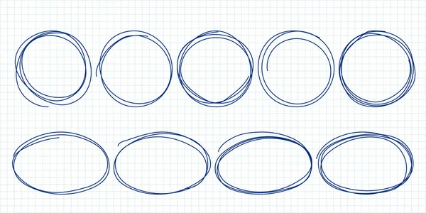 Векторные Круги Рисования Ручкой Задаются Странице Примечания — стоковый вектор