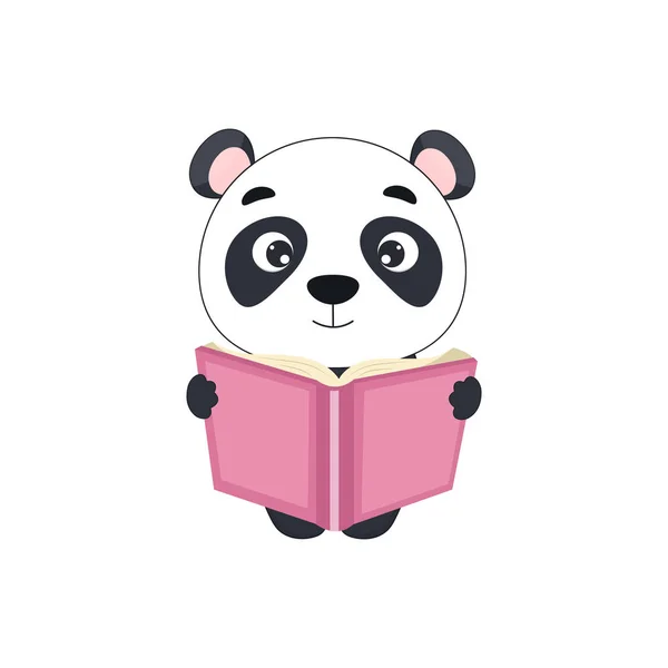 Zeichentrickfigur Panda Hält Ein Buch Der Hand Panda Ikone Illustration — Stockvektor