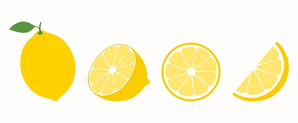 Čerstvé Citrónové Ovoce Sbírka Citronových Vektorových Ikon Izolovaných Bílém Pozadí — Stockový vektor