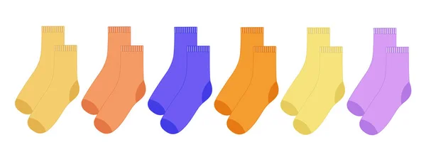 Çorap Vektörü Ayarlandı Yetişkinler Çocuklar Için Çorap Çocuklar Renkli Gökkuşağı — Stok Vektör