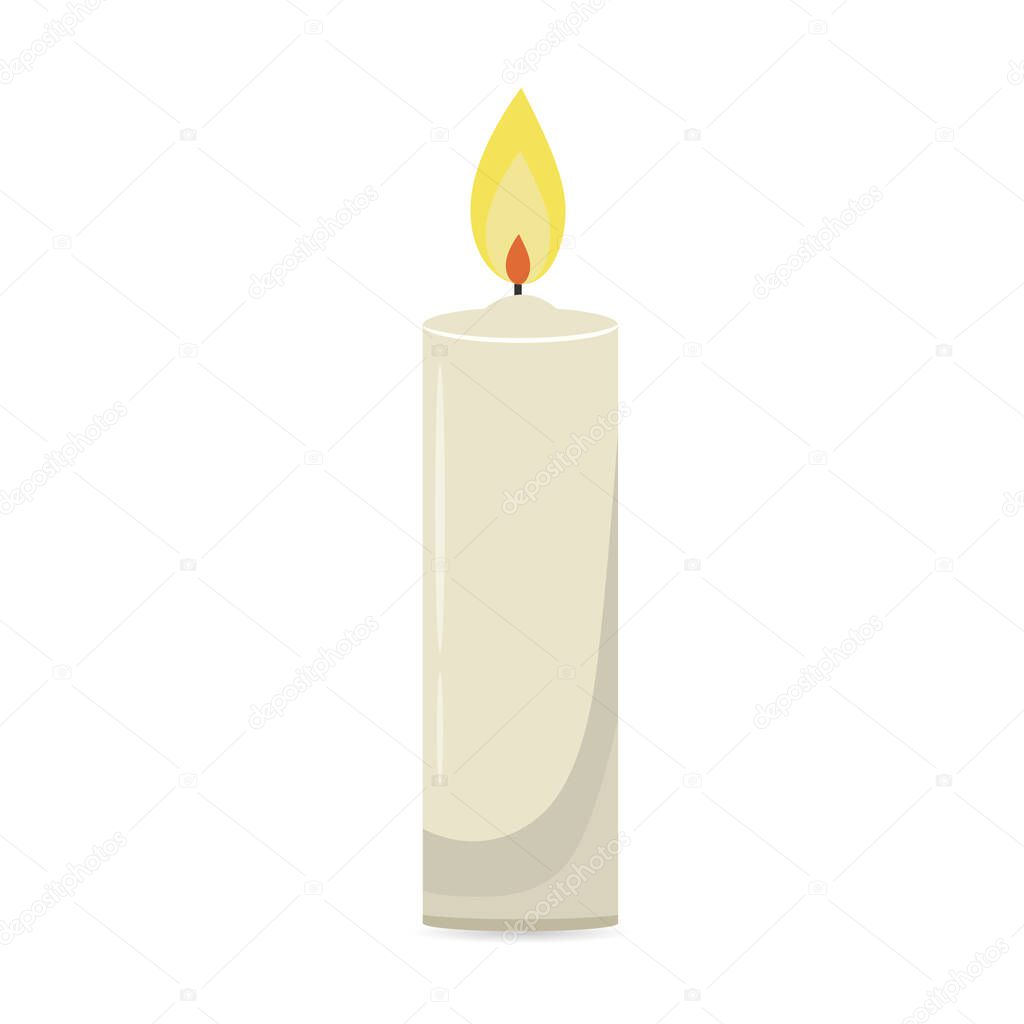 Wax candle on a white background. Candle burning icon. Vector illustration.