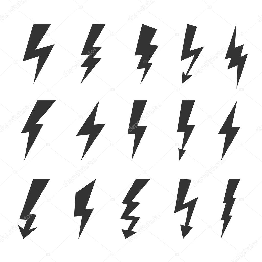 Collection vector lightimg icons. Thunderbolt symbol. Weather forecast. Vector illustration for design and print