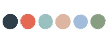 Sert bir fırçayla çizilmiş daireler. Renkli suluboya lekeleri koleksiyonu. Grunge, boya, mürekkep.