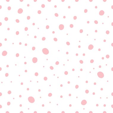 Vektör soyut, noktasız desenler çizilmiş. Beyaz arka planda izole edilmiş pembe noktalar. Pembe benekler. Basit geometrik şekil.