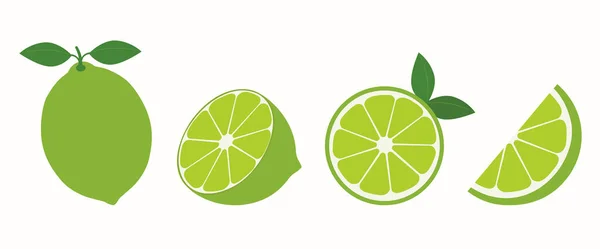 Frutta Fresca Lime Raccolta Icone Vettoriali Calce Isolate Sfondo Bianco — Vettoriale Stock