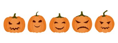 Collection pumpkin on a white background. Orange pumpkin with a smile for your Halloween design. Vector illustration