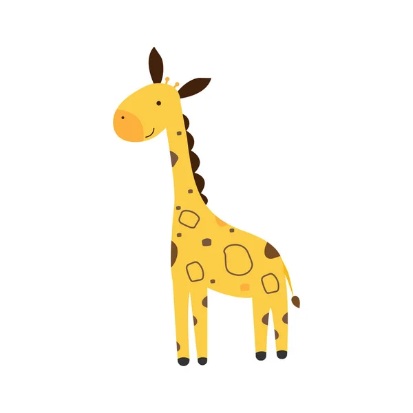 Ręcznie Rysowana Żyrafa Odizolowana Białym Tle Zabawna Kreskówka Żyrafą Ilustracja — Wektor stockowy