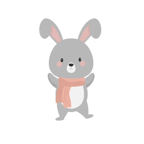 Cute Rabbit Character Wearing Pink Scarf Easter Bunny Vector Illustration — Stockvektor