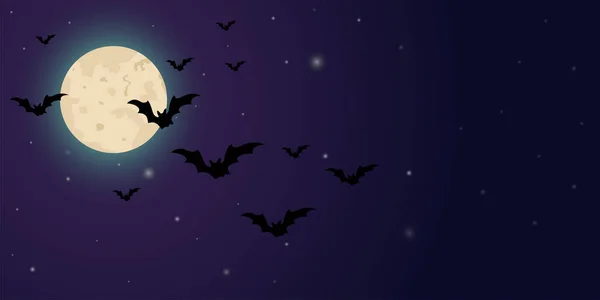Festive Halloween Background Moon Bats Dark Purple Background Night Starry — Stockvektor