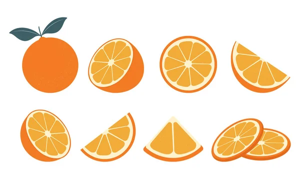 Big Vector Collection Fresh Oranges Orange Fruit Isolated White Background — Vettoriale Stock