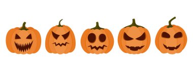 Collection pumpkin on a white background. Orange pumpkin with a smile for your Halloween design. Vector illustration