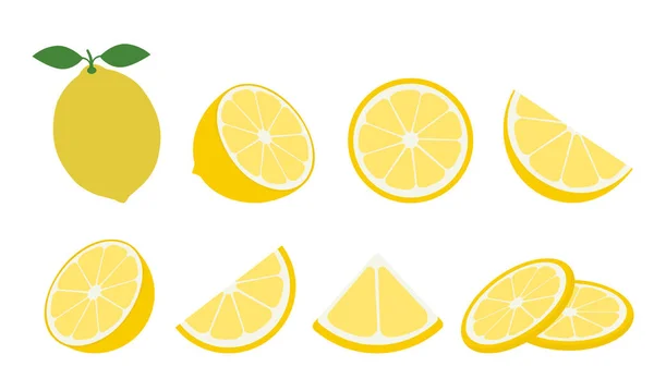 Big Vector Set Fresh Lemones Lemone Fruit Isolated Blue Background — Vettoriale Stock