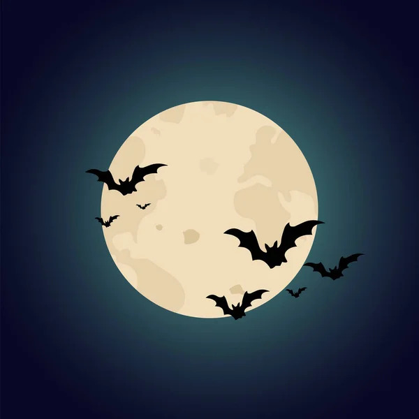 Halloween Background Moon Bats Dark Background Night Sky Halloween Design — 스톡 벡터