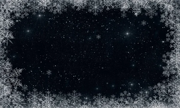 Abstract Christmas dark blue background with white snowflakes .Blue Christmas and New Year background.