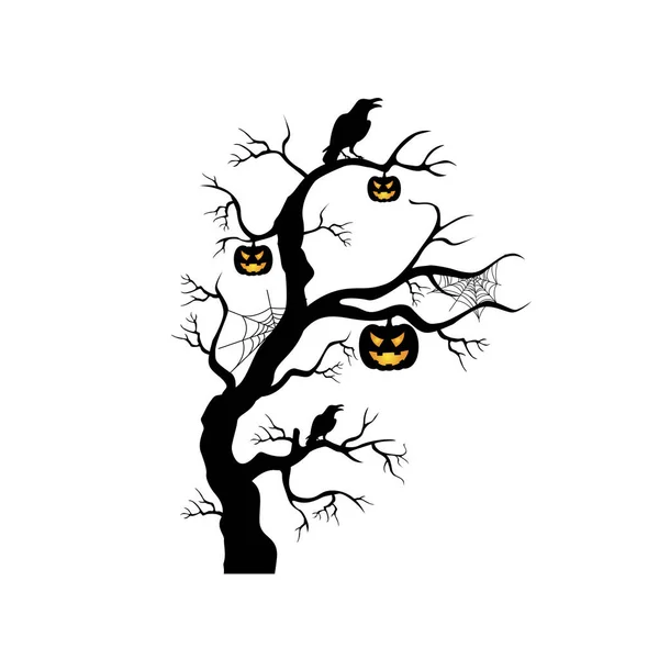 Halloween Spooky Silhouette Tree Vectort Illustration Monochrome Evil Curled Plant — Stock Vector