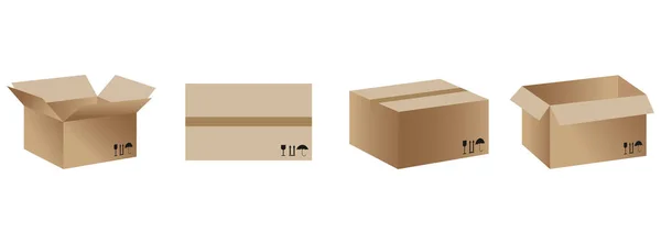 Set Von Versandbehältern Oder Briefkästen Aus Karton Realistische Vektor Attrappe — Stockvektor