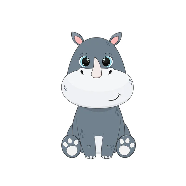 Rinoceronte Personagem Desenhos Animados Ícone Vetorial Rhinoceros Isolado Fundo Branco —  Vetores de Stock