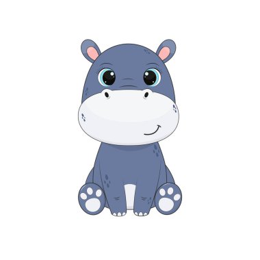 Tatlı çizgi film hipopotamları. Beyaz arka planda su aygırı. Tasarım ve yazdırma için vektör illüstrasyonu
