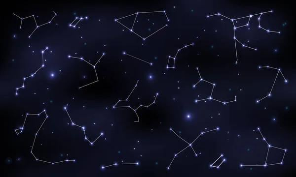 Constellations Sur Fond Bleu Foncé Constellations Sur Ciel Nocturne Vecteur — Image vectorielle