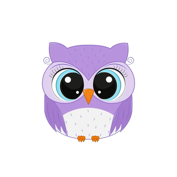 Cute Cartoon Character Violet Owl White Background Element Design Vector — Stock Vector