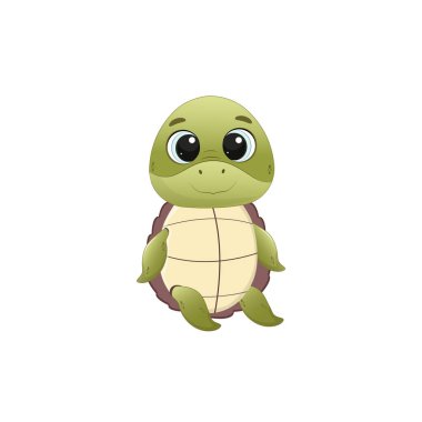 Şirin karikatür kaplumbağa karakteri. Kaplumbağa beyaz arka planda izole edildi. Tasarım ve baskı için vektör illüstrasyonu.